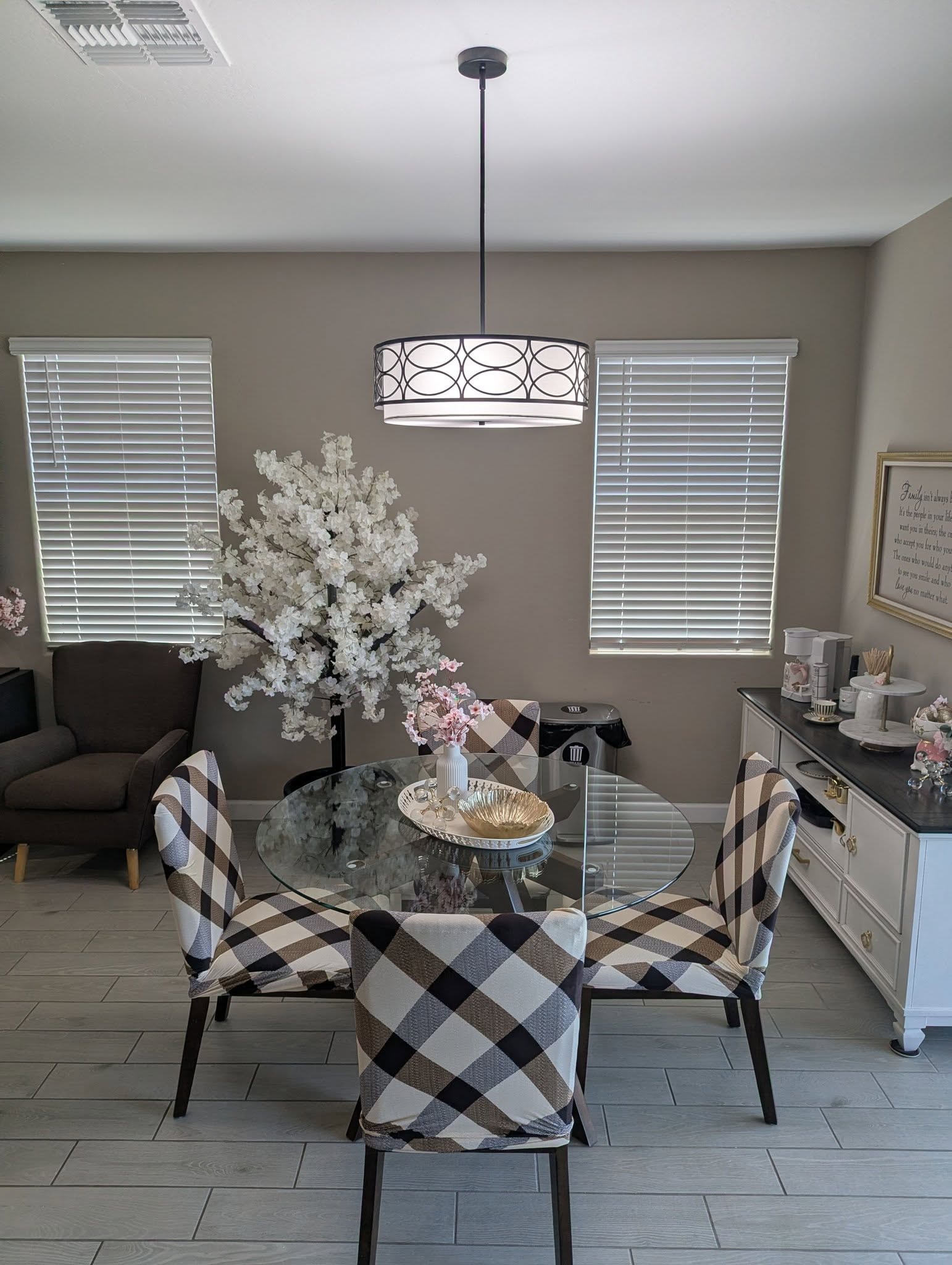 Dining room lighting installation.