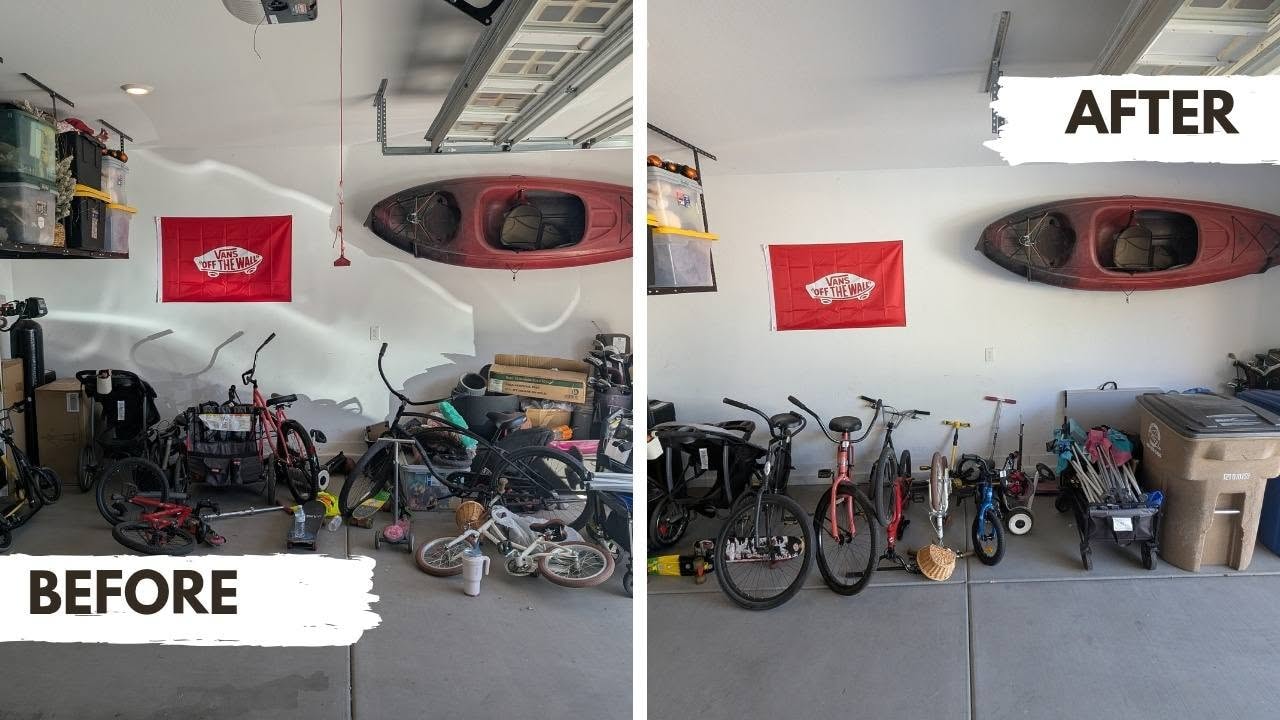 Before-and-after garage organization project.